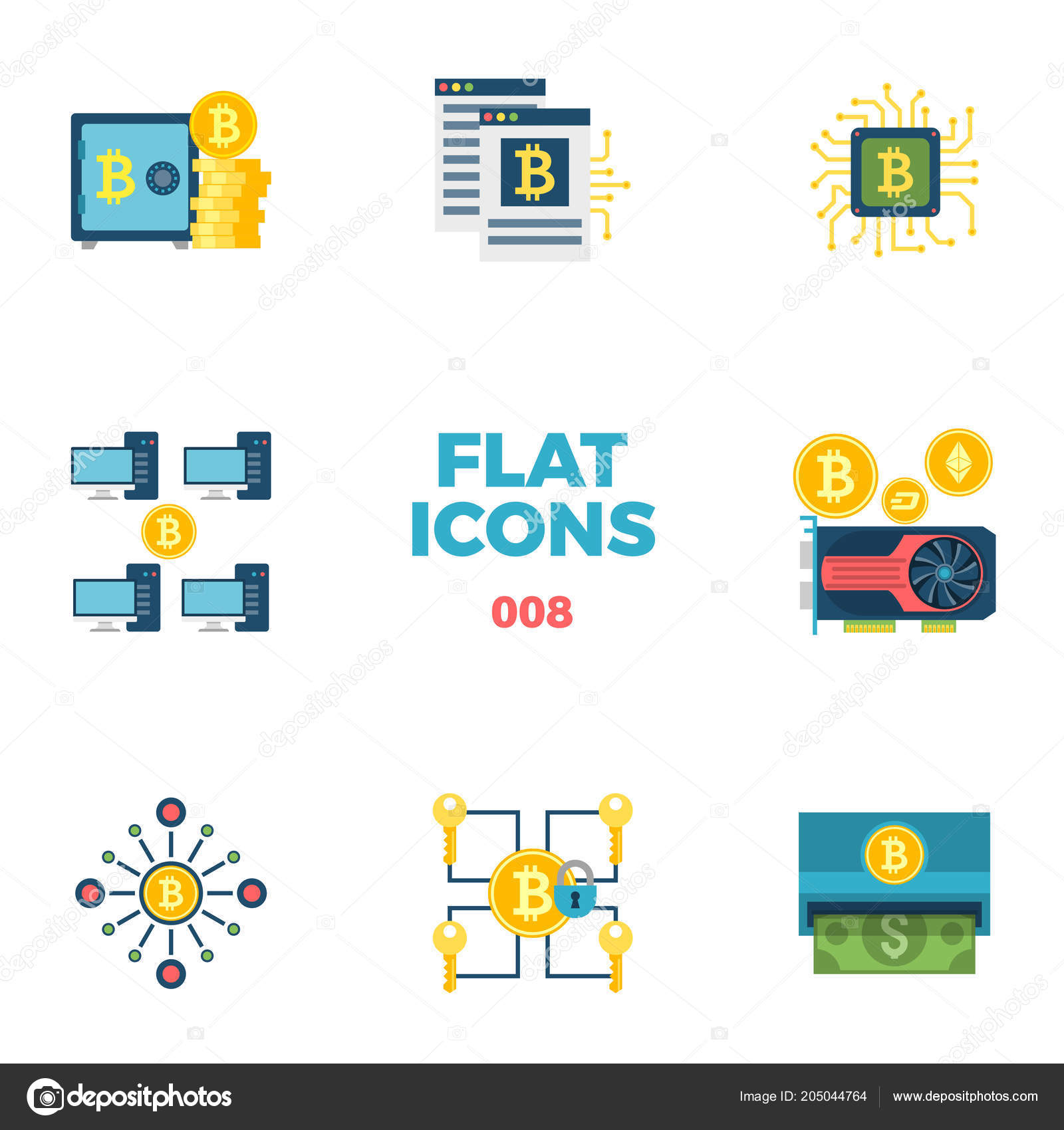 Cryptocurrency 및 Blockchain 평면 아이콘 스톡 벡터 - ©leshkasmok 205044764