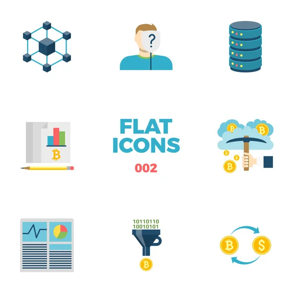 Cryptocurrency and Blockchain Flat Icons — Stock Vector