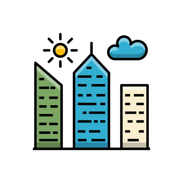 Městské budovy plné související vektorové ikony — Stockový vektor
