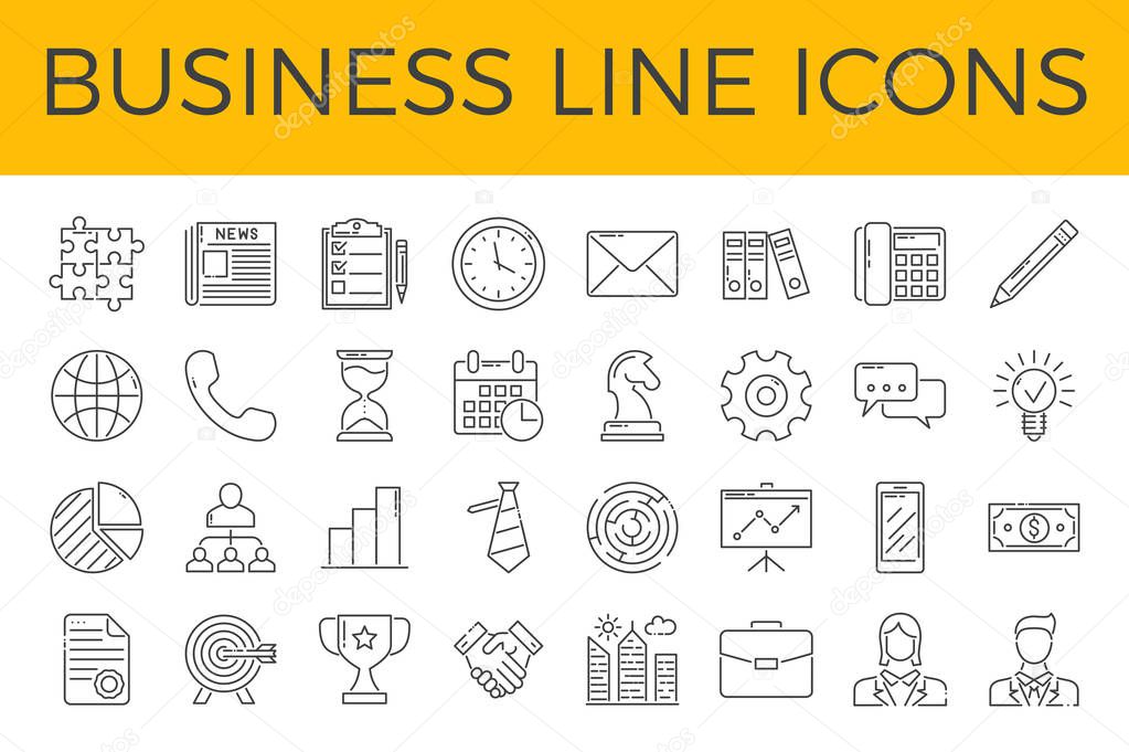 Business Related Vector Line Icons Set. Isolated on White Background. Editable Stroke.