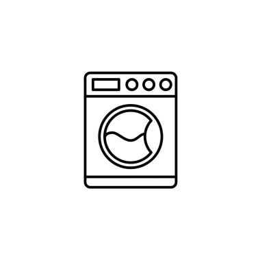 Makine ilgili vektör satırı simgesi yıkama. Beyaz arka plan üzerinde izole. Düzenlenebilir kontur.