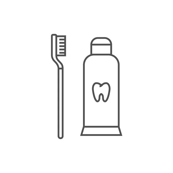 Pasta de dientes y cepillo de dientes línea icono — Vector de stock