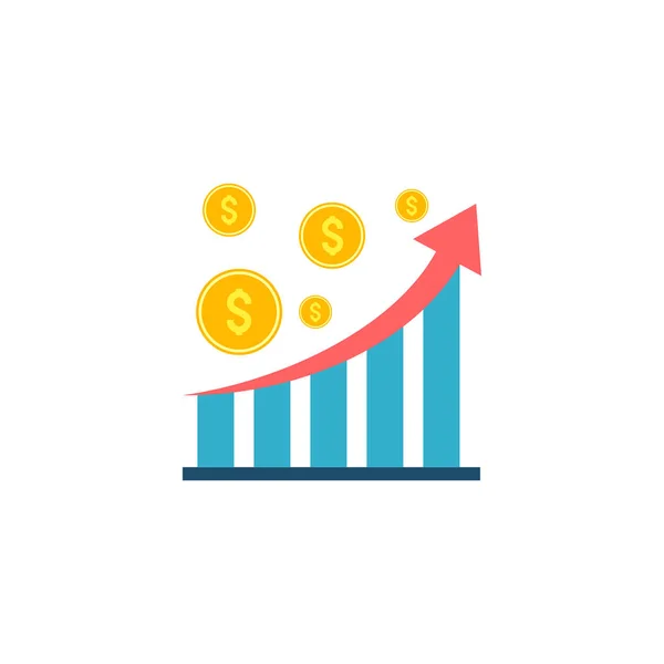 Gráfico estatístico com moedas Flat Icon — Vetor de Stock