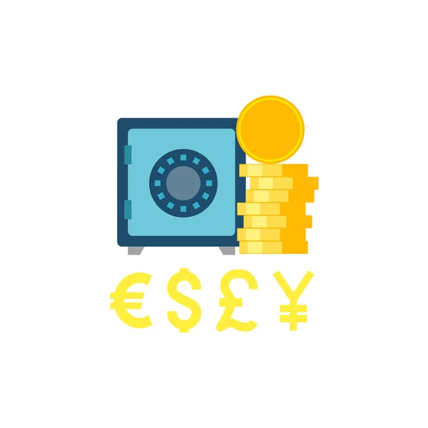 Sagacidade segura Moedas Stack Vector Flat Icon — Vetor de Stock