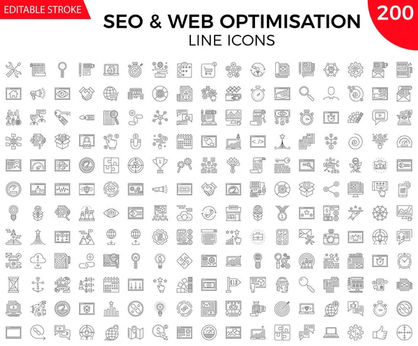 Thin Line Icons Set of Search Engine Optimization — Stock Vector