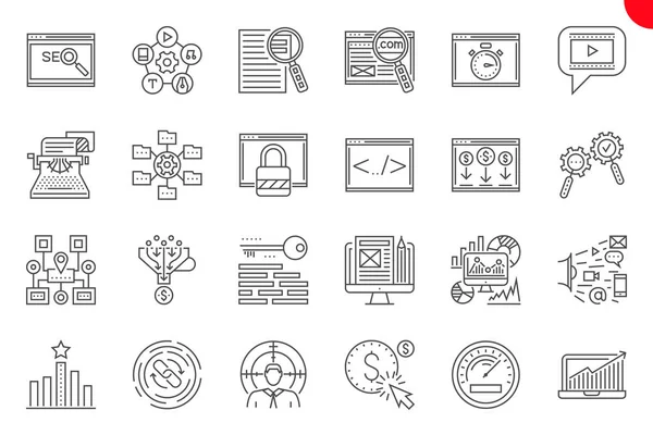 Seo Thin Line Related Icons Set on White Background. — Stock Vector