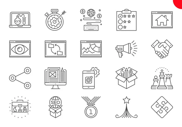 Icônes de ligne mince ensemble d'optimisation des moteurs de recherche — Image vectorielle