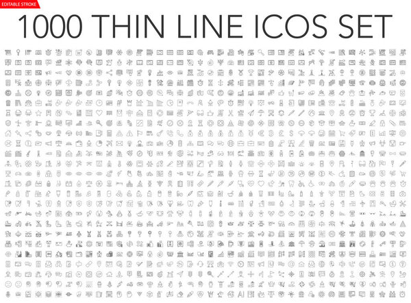 Conjunto de 1000 iconos de línea delgada — Vector de stock