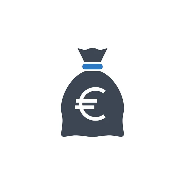 Saco de dinheiro com ícone de glifo vetorial relacionado ao euro. — Vetor de Stock