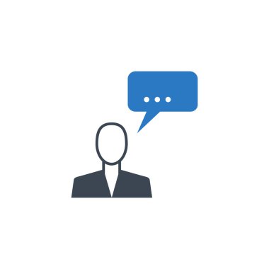 İlgili vektör simgesi hakkında konuşan adam.