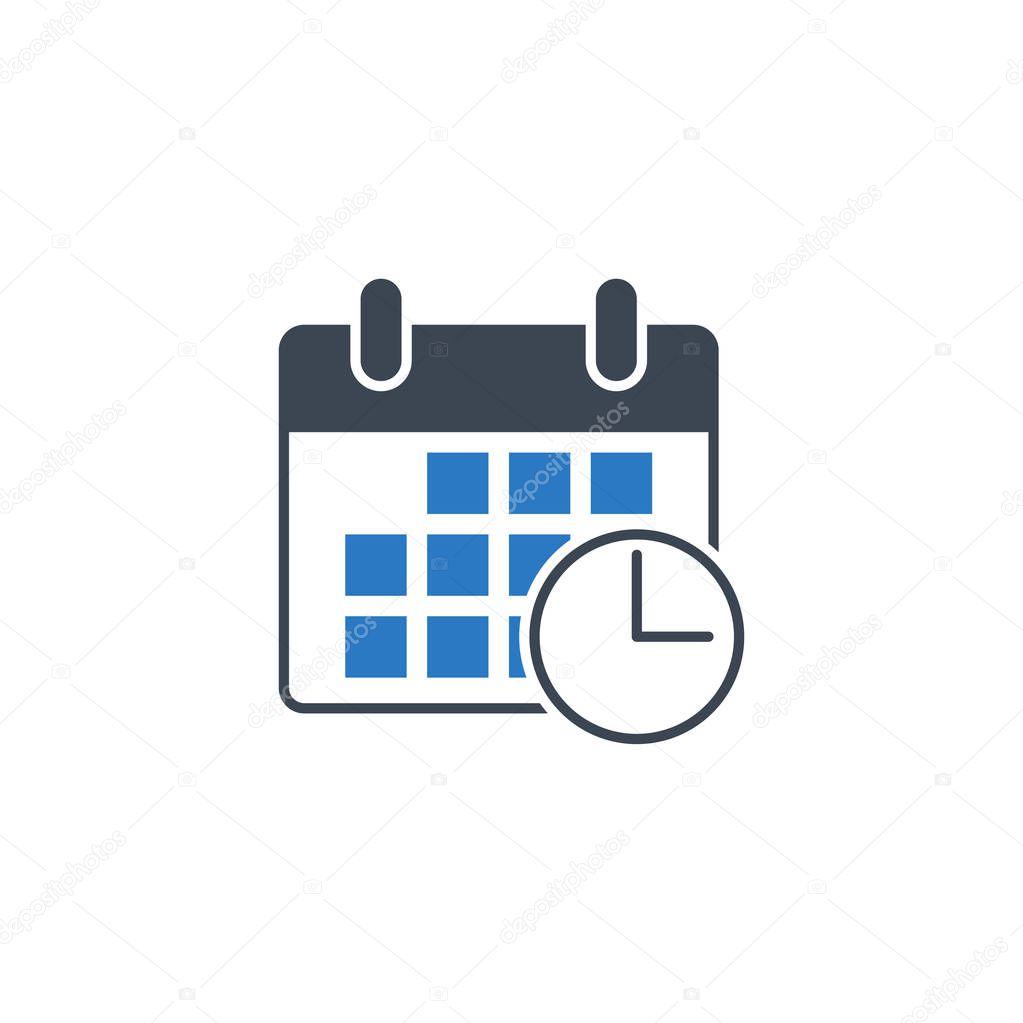 Calendar with Clock related vector glyph icon.