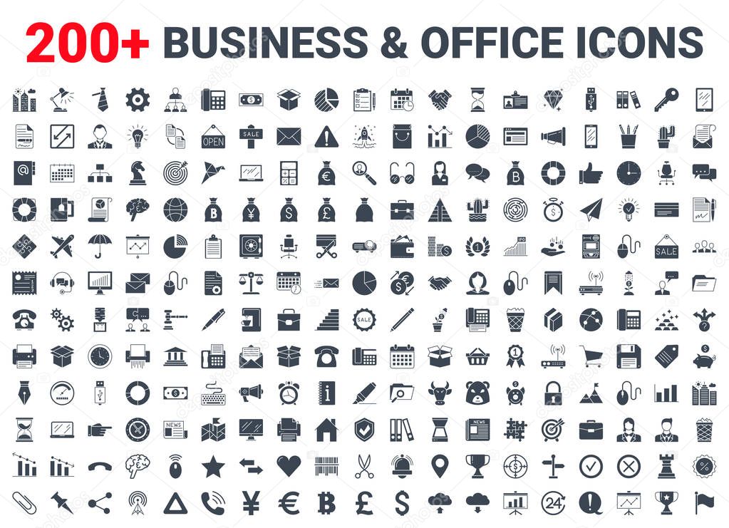 Set vector business icons glyph set. Icons for business, management, finance, strategy, marketing and accounting for mobile concepts and web apps. Collection modern infographic logo and pictogram.