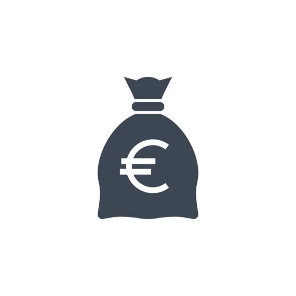 Pénzeszsák euróval kapcsolatos vektorjel ikonnal. — Stock Vector
