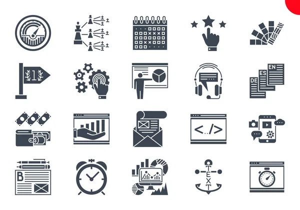 Conjunto de iconos de glifos de optimización de motores de búsqueda — Vector de stock