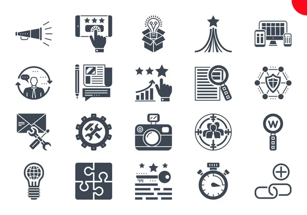 Glyph Icons Set van zoekmachine optimalisatie — Stockvector