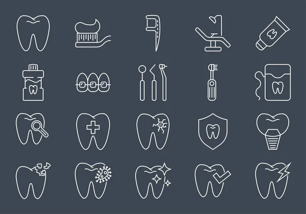 Набор стоматологических иконок. Набор иконок для векторной линии. — стоковый вектор