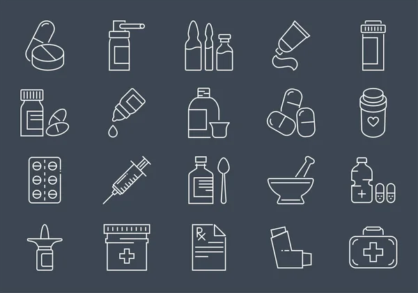 Set van drugsgerelateerde vectorlijn-iconen — Stockvector