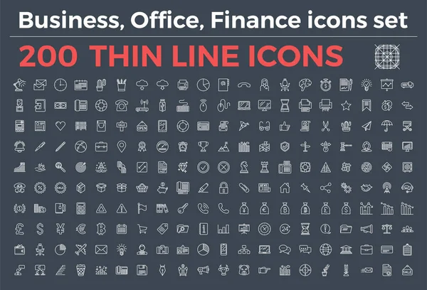 De verscheidenheid van dunne lijn pictogrammen voor het bedrijfsleven, kantoor, financiën thema vector illustratie. Bewerkbare beroerte. — Stockvector