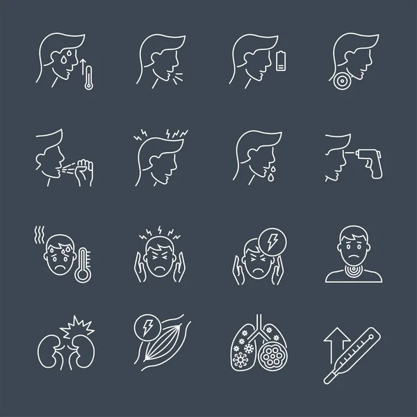 Icônes de symptômes de virus covid ensemble — Image vectorielle