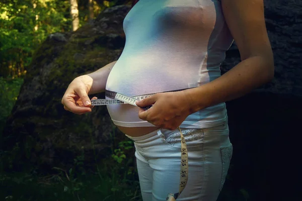 Pregnancy Woman Measuring Tape — Stock Photo, Image