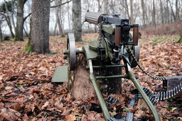 retro machine gun in the forest