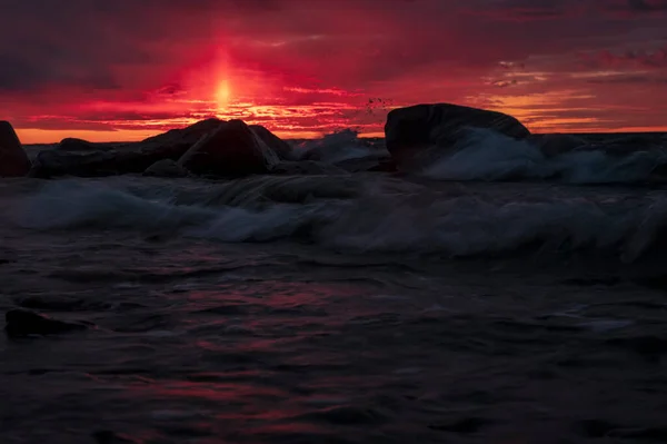 Vista Deslumbrante Pôr Sol Sobre Mar Báltico — Fotografia de Stock