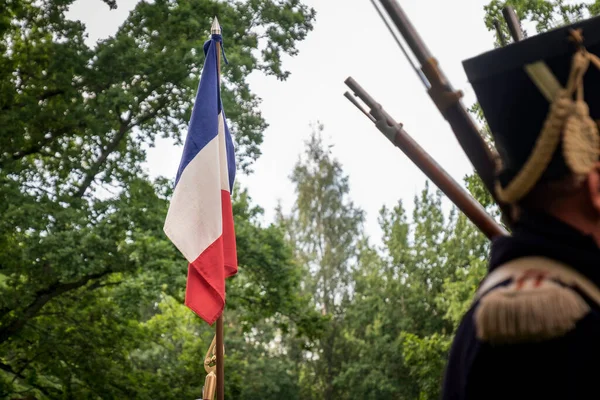 Bandera Francia Detrás Las Filas Soldados Napoleónicos — Foto de Stock