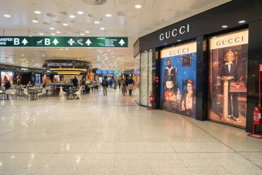 MILAN MALPENSA, ITALY - CIRCA NOVEMBER, 2017: inside Milan-Malpensa airport, Terminal 1. clipart