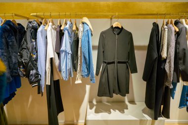 Milan, İtalya - Kasım, 2017 yaklaşık: çeşitli Rinascente ekranda Maj'ın kıyafetleri. Rinascente yüksek kaliteli mağazaları oluşur.