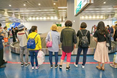 Busan, Güney Kore - Mayıs, 2017 yaklaşık: Bagaj talep alan Gimhae Uluslararası Havalimanı, iç hatlar terminali.