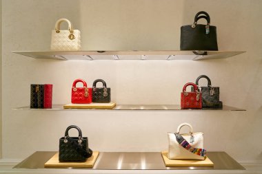 Rome, İtalya - Kasım, 2017 yaklaşık: Dior çanta ekranda bir ikinci amiral gemisi mağaza, Rinascente Roma oturup.