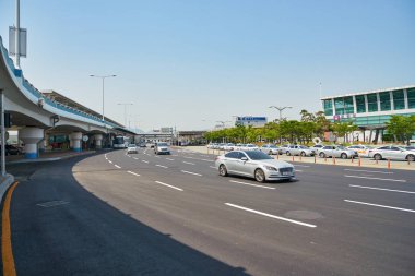 Busan, Güney Kore - Mayıs, 2017 yaklaşık: Gimhae Uluslararası Havaalanı'nda gündüz.