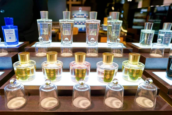 stock image ROME, ITALY - CIRCA NOVEMBER, 2017: bottles of Acqua di Parma fragrance sit on display at a second flagship store of Rinascente in Rome.