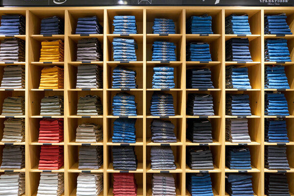 ROME, ITALY - CIRCA NOVEMBER, 2017: jeans on display at a second flagship store of Rinascente in Rome.
