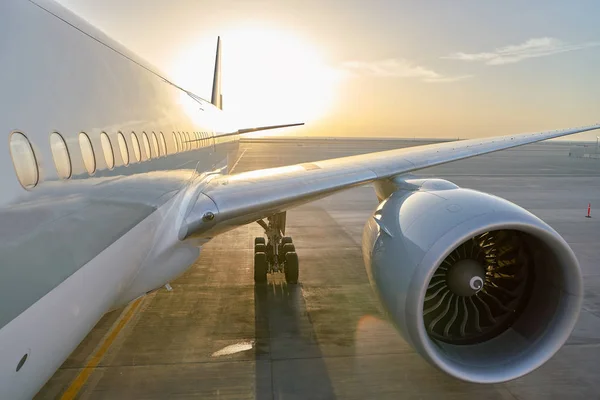 View of aircraft wing with engine