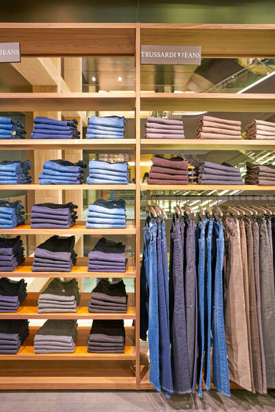 ROME, ITALY - CIRCA NOVEMBER, 2017: clothing on display at a second flagship store of Rinascente in Rome.