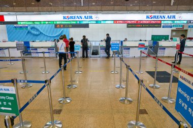 Busan, Güney Kore - Mayıs, 2017 yaklaşık: iade alan Gimhae Uluslararası Havalimanı, iç hatlar terminali.