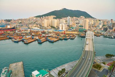 Busan, Güney Kore - Mayıs, 2017 yaklaşık: Busan Lotte Department Store üzerinden bir bakış. Eski Pusan bilinen Busan, Güney Kore'nin ikinci en çok kalabalık şehir Seul sonra olduğunu..