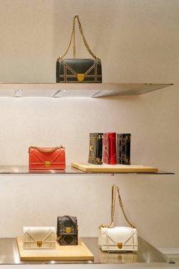 Rome, İtalya - Kasım, 2017 yaklaşık: Dior çanta ekranda bir ikinci amiral gemisi mağaza, Rinascente Roma oturup.