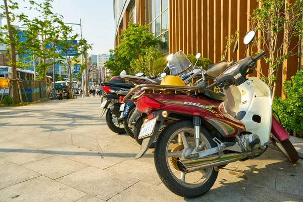 Busano Coréia Sul Circa Maio 2017 Motos Estacionadas Rua Busan — Fotografia de Stock