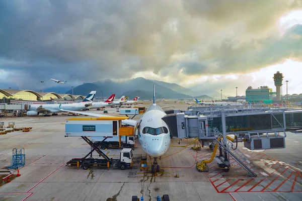 Hong Kong China Circa Febrero 2019 Aviones Cathay Pacific Airbus — Foto de Stock