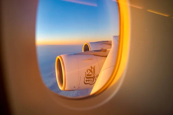 View from Emirates Airbus A380 aircraft. — Stock Photo, Image