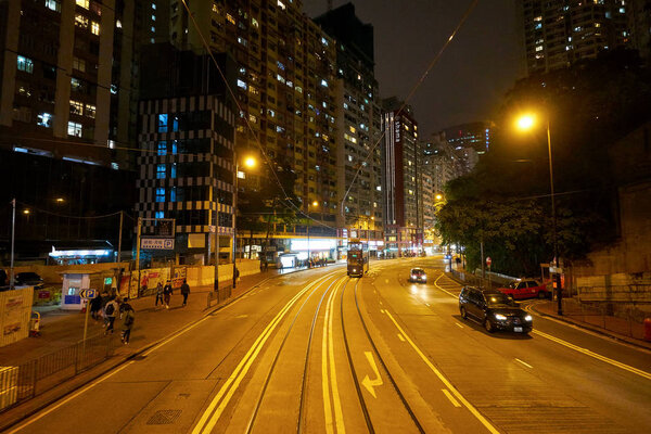 HONG KONG, CHINA - CIRCA JANUARY, 2019: Hong Kong urban landscape at night.