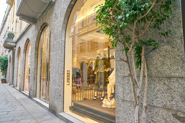 MILAN, ITALY - CIRCA NOVEMBER, 2017: shop windows display of clothing at a store in Milan, Italy.