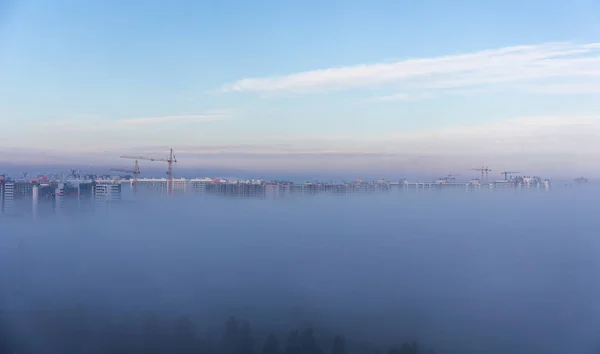 Niebla Matutina Ciudad Sitio Construcción —  Fotos de Stock