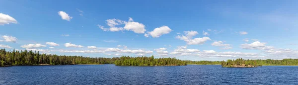 Panorama Lago Florestal Céu Com Nuvens — Fotografia de Stock