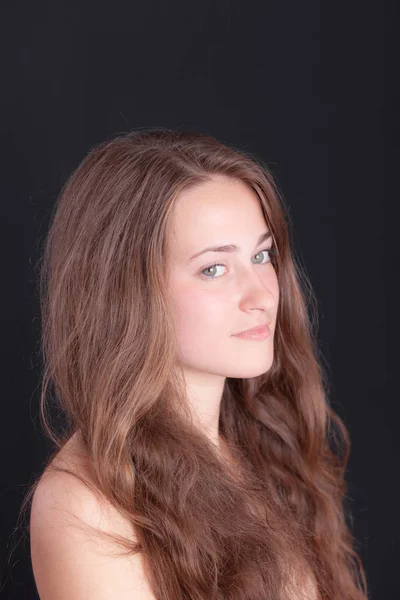 Studio Portrait Young Girl Long Hair — Stock Photo, Image