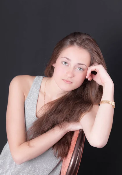 Studio Portrait Young Girl Long Hair — Stock Photo, Image