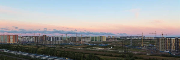 Pink Sky Clouds Morning City Construction Site — Stock Photo, Image