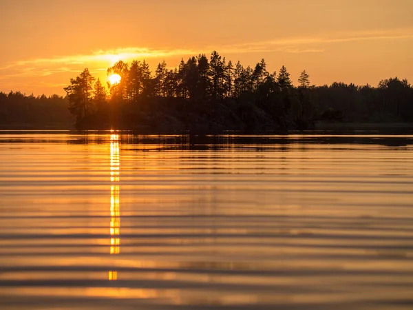 Pôr Sol Dramático Com Reflexões Sobre Lago Florestal — Fotografia de Stock